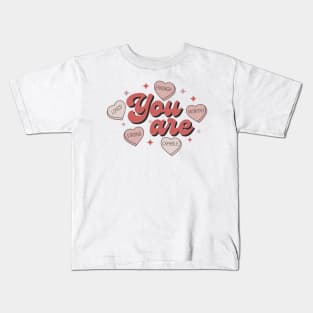 Retro Candy Heart Teacher Valentine's Day You Are Enough Kids T-Shirt